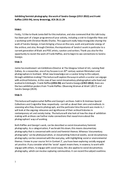 Lecture for ECA Art in Context 2 course