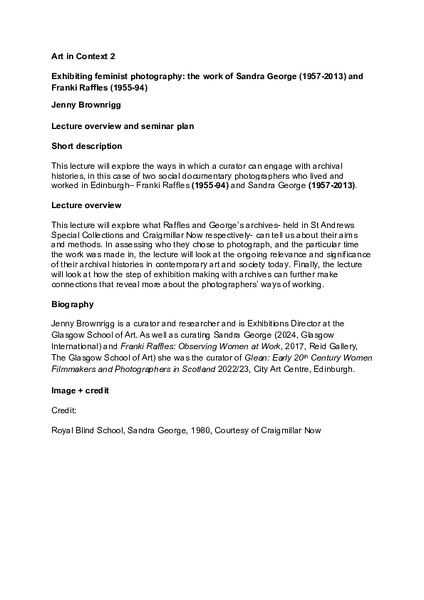 Seminar Plan, Art in Context 2