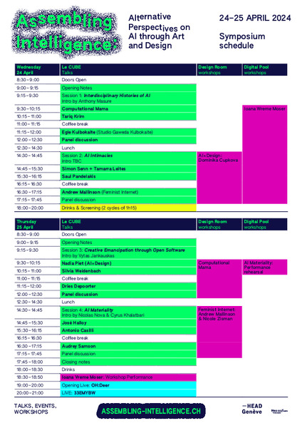 Talk at "Assembling Intelligence: Alternative Perspectives on AI through Art and Design"