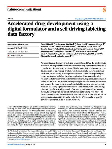 Accelerated Drug Development using a Digital Formulator and a Self-Driving Tableting DataFactory