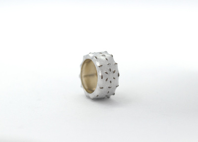 02 - Drawing Threads Ring Recycled Aluminium & TECU Gold Copper alloy25 x 12 mm