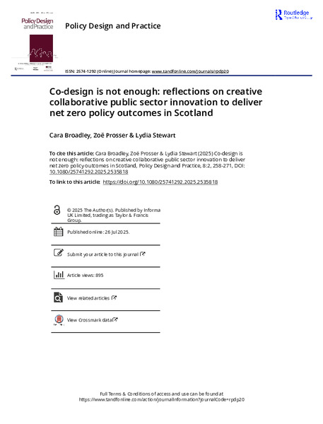Co-design is Not Enough: Reflections on Creative Collaborative Public Sector Innovation to Deliver Net Zero Policy Outcomes in Scotland