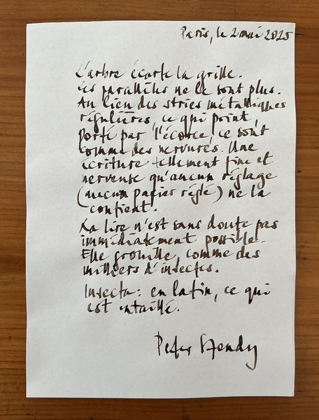 Peter Szendy ink letter