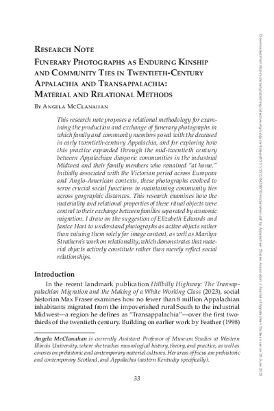 Funerary Photographs as Enduring Kinship and Community Ties in Twentieth-Century Appalachia and Transappalachia: Material and Relational Methods