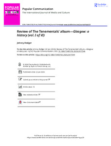 Review of The Tenementals' album - Glasgow: A history (Vol I of VI)