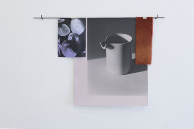 Autofiction, 2021 Silver gelatin prints, steel, gun-black, Dylon dye, earl grey tea, sun bleached velvet, 50x72x3.7cm