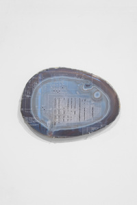 Eyeballing (b7-clock) Rachel Adams Laser engraved agate, paint 22.5 x 16 x 1 cm, 2024