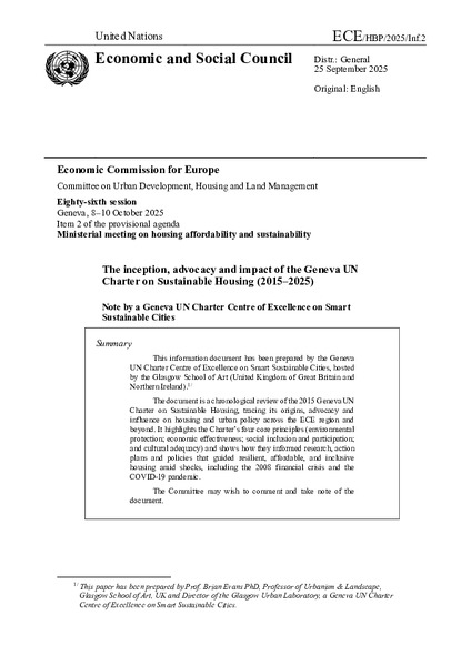 The inception, advocacy and impact of the Geneva UN Charter on Sustainable Housing (2015–2025)