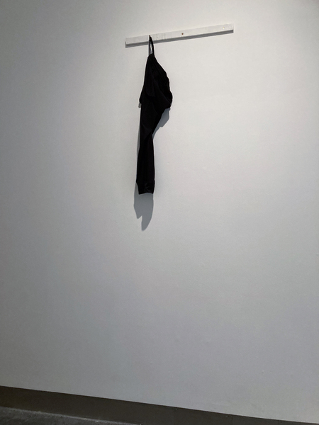 ‘Umbilical (07777688920)’  SMITH/STEWART 2026 (tracksuit bottoms, mobile phone, sound, painted wood, screws)