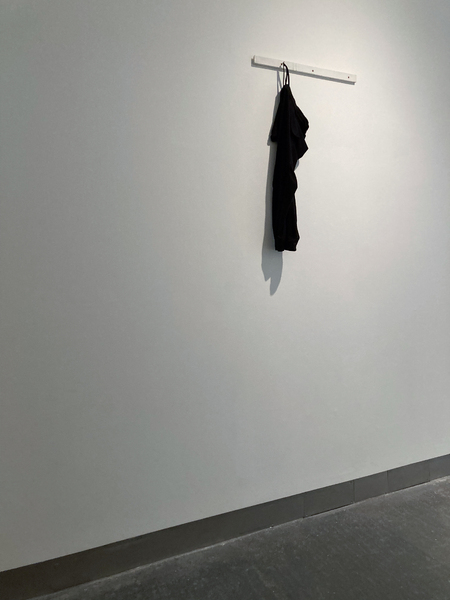 ‘Umbilical (07777688920)’  SMITH/STEWART 2026 (tracksuit bottoms, mobile phone, sound, painted wood, screws)