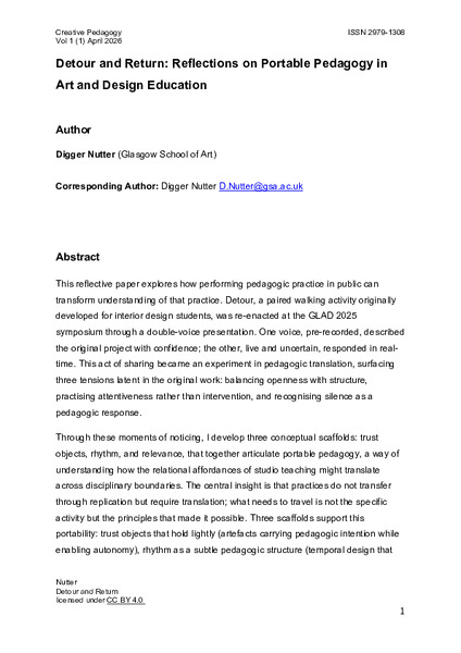 Detour and Return: Reflections on Portable Pedagogy in Art and Design Education