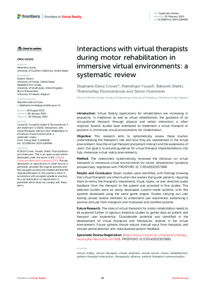 Interactions with Virtual Therapists during Motor Rehabilitation in Immersive Virtual Environments: A Systematic Review