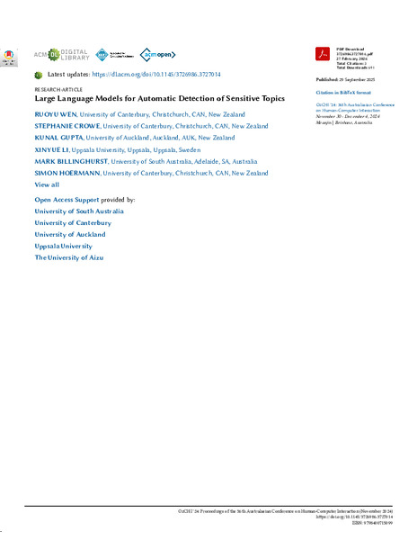 Large language models for automatic detection of sensitive topics