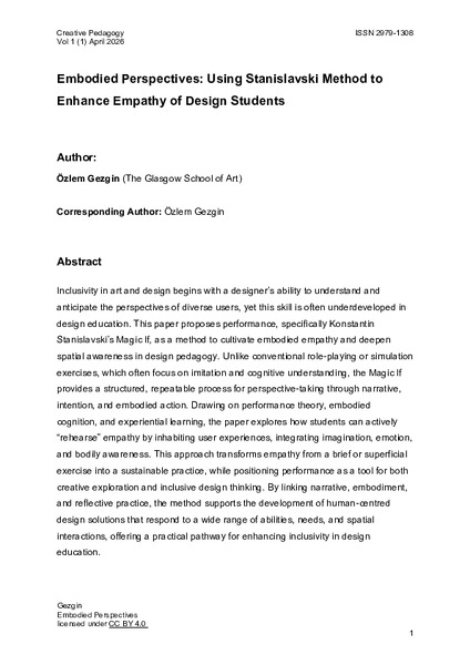 Embodied Perspectives: Using Stanislavski Method to Enhance Empathy of Design Students
