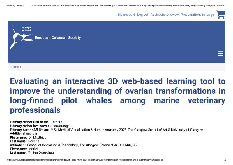 An Interactive 3D Web-based Learning Platform for Visualising Ovarian Anatomical Transformations in Long-Finned Pilot Whales (Globicephala melas)