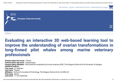An Interactive 3D Web-based Learning Platform for Visualising Ovarian Anatomical Transformations in Long-Finned Pilot Whales (Globicephala melas)