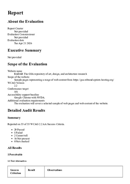 Accessibility Report for RADAR - May 2026