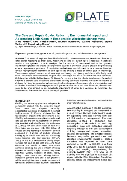 The Care and Repair Guide: Reducing Environmental Impact and Addressing Skills Gaps in Responsible Wardrobe Management