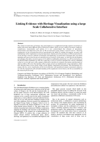 Linking Evidence with Heritage Visualization using a large
Scale Collaborative Interface