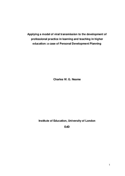 Applying a model of viral transmission to the development of professional practice in learning and teaching in higher education: a case of Personal Development Planning.