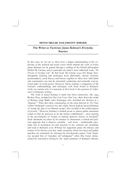 The Writer as Tactician: James Kelman's Everyday Practice