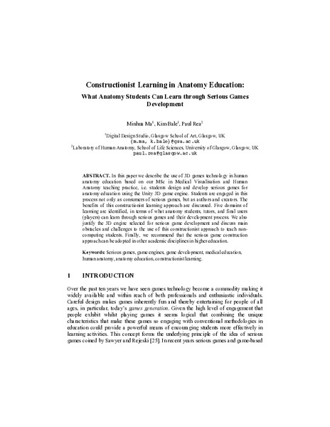 Constructionist Learning in Anatomy Education: What Anatomy Students Can Learn through Serious Games Development