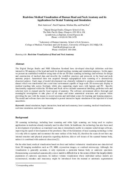 Real-time Medical Visualization of Human Head and Neck Anatomy and its Applications for Dental Training and Simulation