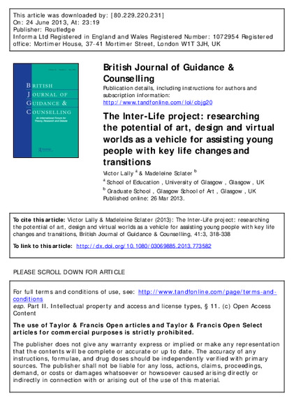 The InterLife Project: Researching the Potential of Art, Design and Virtual Worlds As a Vehicle for Assisting Young People with Key Life Changes and Transitions.