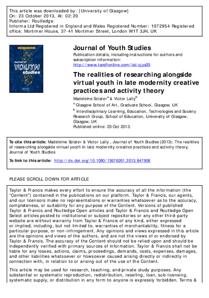 The Realities of Researching Alongside Virtual Youth in Late Modernity: Creative Practices and Activity Theory