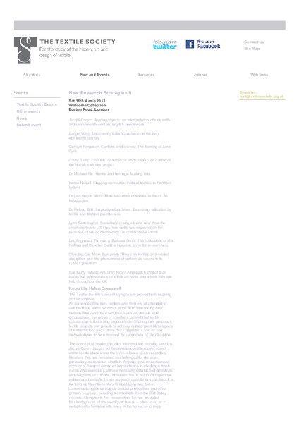 The Textile Society - New Research Strategies II Schedule
