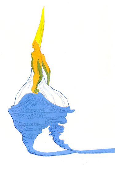 Laurence Figgis, The Age of the Attenuated Hem, 2013 (detail), gouache, crayon on paper, additions of gouache on pasted paper mounted on canvas, 71 x 50 cm