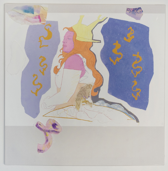 Laurence Figgis, Styrene de Bourgeois, 2013, gouache, crayon on paper, additions of gouache, watercolour on pasted paper mounted on canvas, 71 x 71 cm