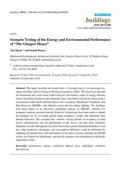 Scenario Testing of the Energy and Environmental Performance of “The Glasgow House”