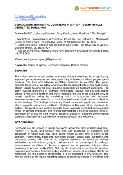 Bedroom environmental conditions in airtight mechanically ventilated dwellings
