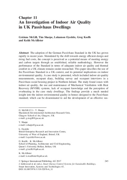 An Investigation of indoor air quality in UK Passivhaus dwellings