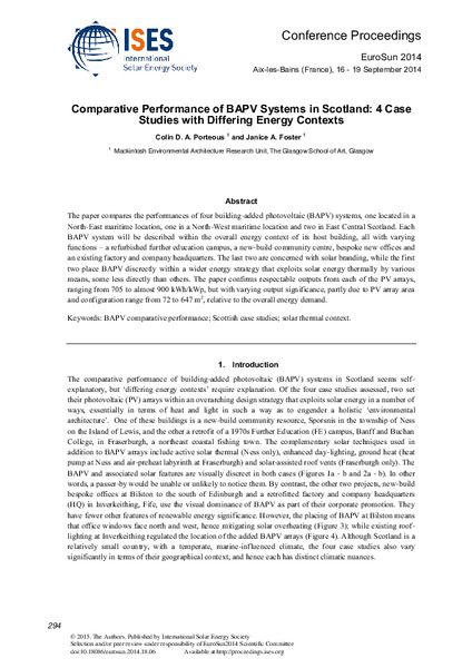 Comparative Performance of BAPV Systems in Scotland: 4 Case Studies with Differing Energy Contexts