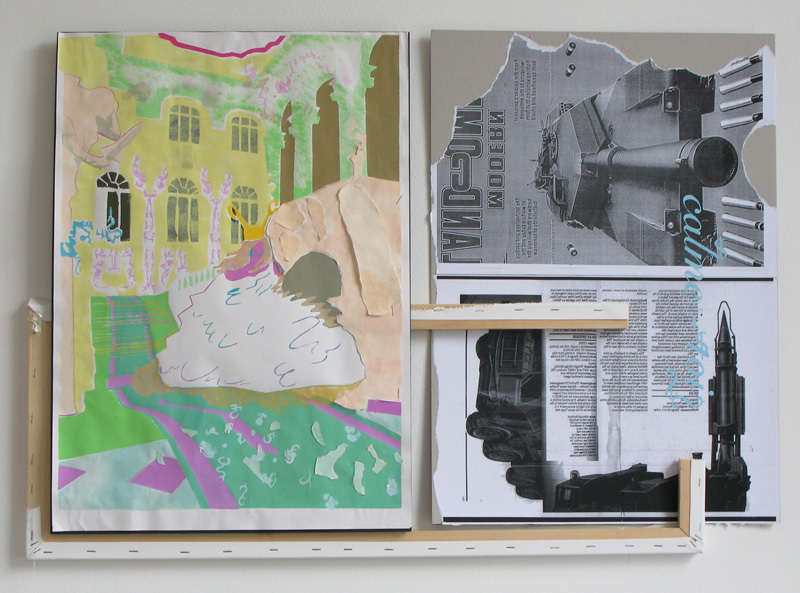 Laurence Figgis, Calme-Toi, 2015, gouache, acrylic, collage, pencil, digital print on paper, foam-board, wood/ canvas frame, 63 x 89.6 cm