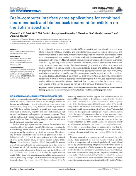 Brain-computer interface game applications for combined neurofeedback and biofeedback treatment for children on the autism spectrum