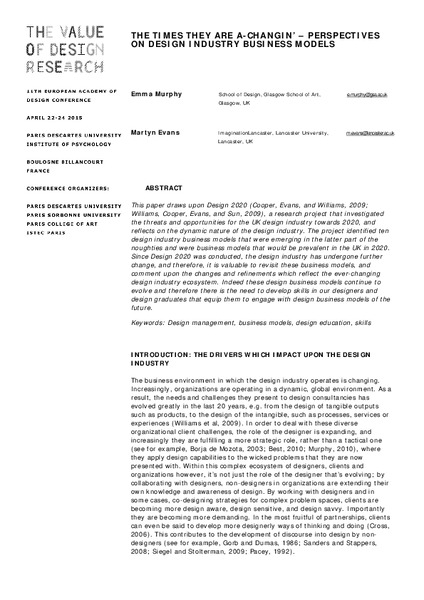 The Times they are A-Changin’ – Perspectives on Design Industry Business Models.
