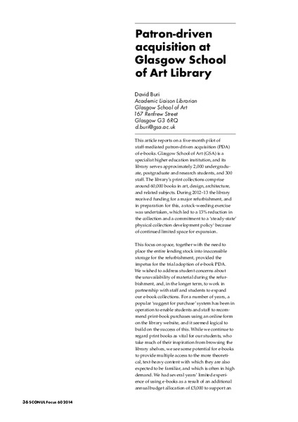 Patron-driven acquisition at Glasgow School of Art Library