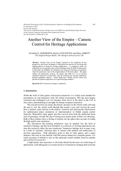 Another View of the Empire – Camera Control for Heritage Applications
