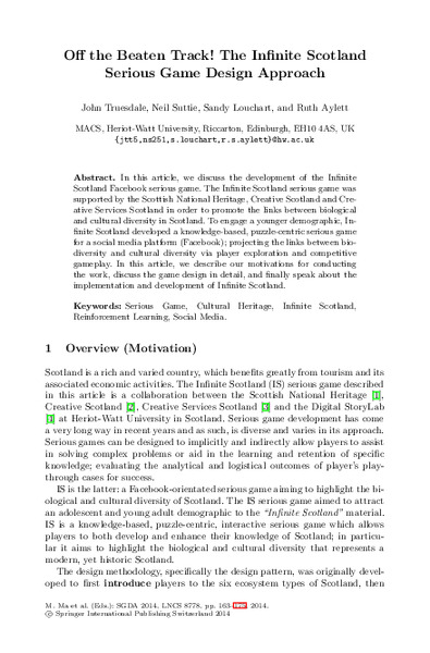 Off the Beaten Track! The Infinite Scotland Serious Game Design Approach