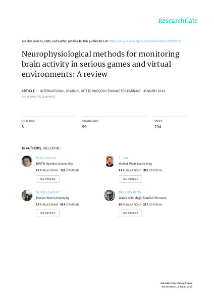 Neurophysiological methods for monitoring brain activity in serious games and virtual environments: a review