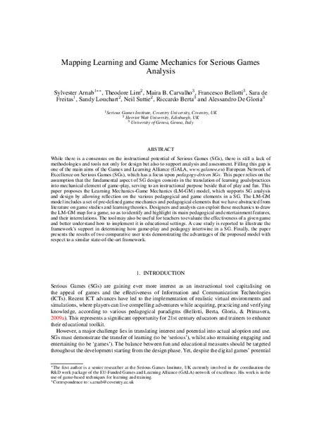 Mapping learning and game mechanics for serious games analysis