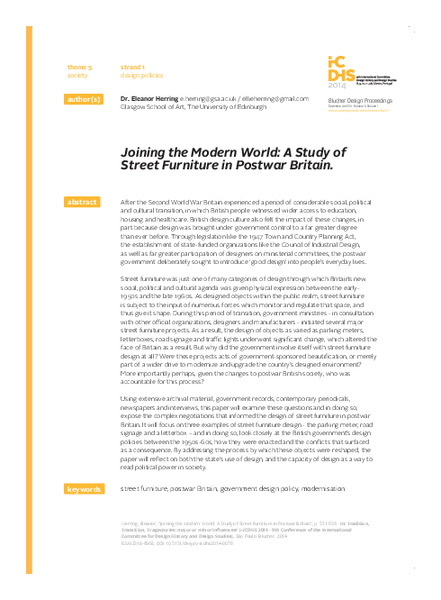 Joining the Modern World: A study of Street Furniture Design in Postwar Britain
