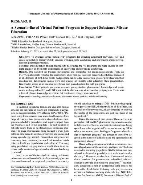 A Scenario-Based Virtual Patient Program to Support Substance Misuse Education