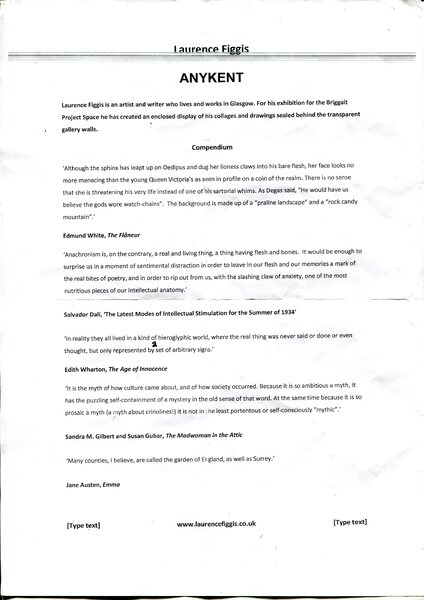 Laurence Figgis, Compendium (for ANYKENT), 2015, printed text on paper, 21 x 19.7 cm