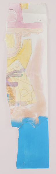 Laurence Figgis, Not Kind, 2015, pencil, watercolour, gouache on paper, staples, masking-tape, 59 x 16 cm