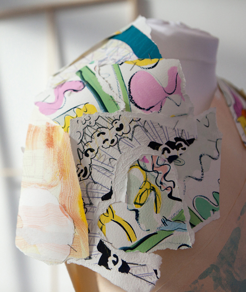 Laurence Figgis, Bust and Boo, 2015 [detail], gouache, acrylic, ink on paper, staples, dress-maker’s dummy (wood, polystyrene), 149 x 78 x 64 cm