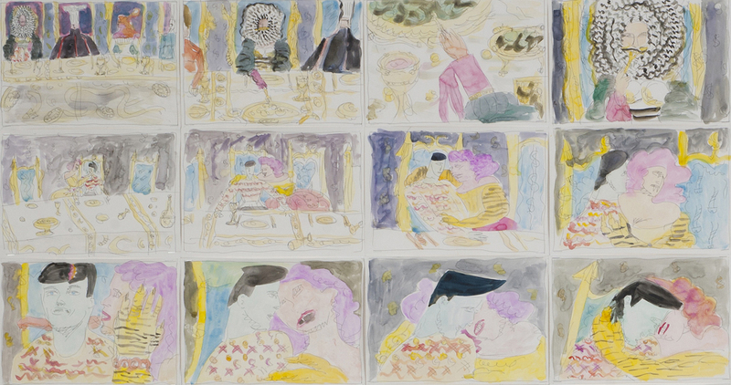Laurence Figgis, Hall of Solid-Profit, 2015 [detail], ink, watercolour, digital print on paper, mounted on foam-board, 126.1 x 237.8 cm